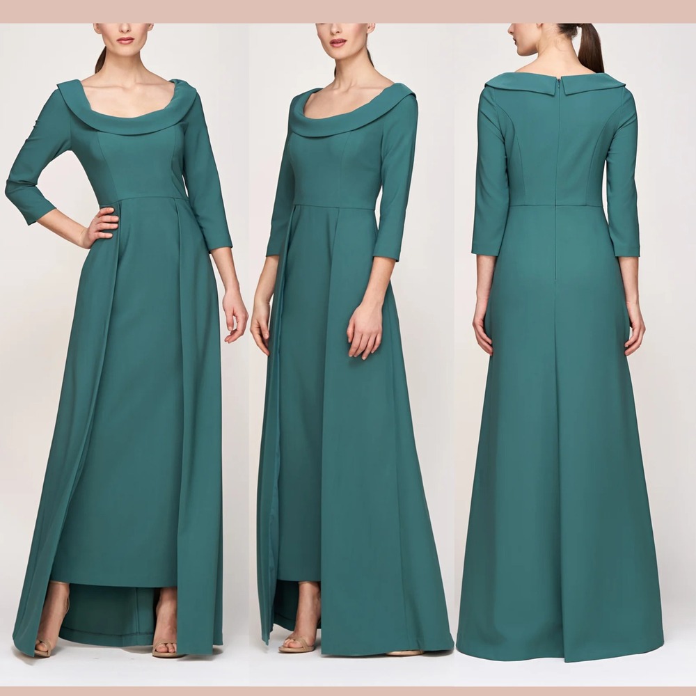 NWT $338 Kay Unger [ 6 ] Arwen‎ Walk Thru Gown Dress in Dark Cyan #S2120